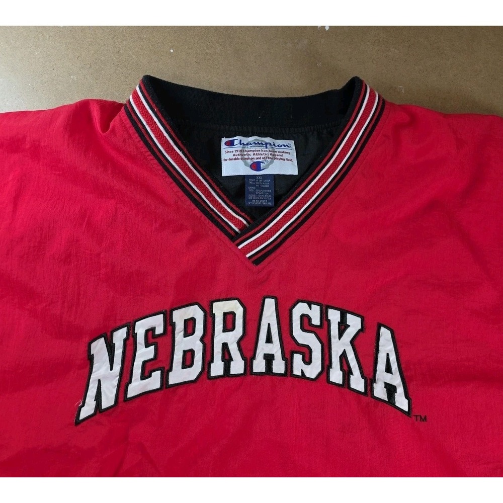 Vintage Nebraska Windbreaker Sz XXL Red Pullover Champion‎ Football